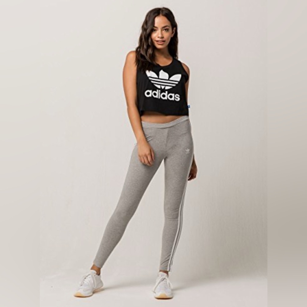 Adidas Originals Womens 3 Stripes Gray Legging  Sz Large